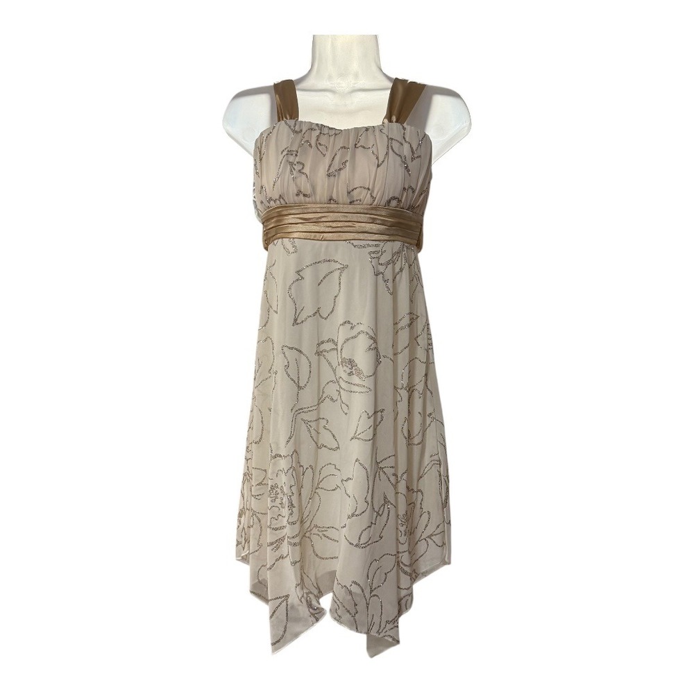 Speechless Cocktail Dress Women 12 Cream Gold Excellent Glitter Floral Y2K Hem